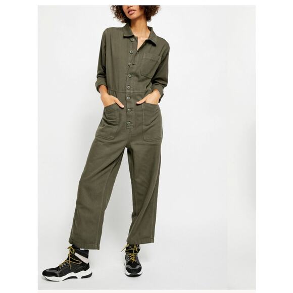 Free People | Gia Coverall Jumpsuit Cotton Utility Army Size XS - Picture 2 of 11